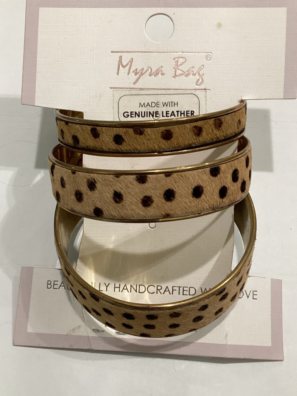 Myra Bag Leopard Spot Leather Bangle Trio - Tan & Black